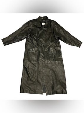 Vintage Rallee 1980s Womens Black Leather Trench Coat- Size Large